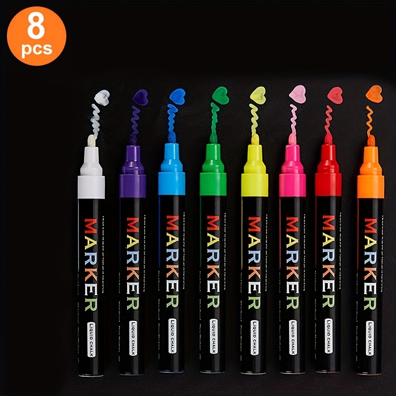 Whiteboard Marker Set - 8 Erasable Blackboard Markers, Quick Drying,
