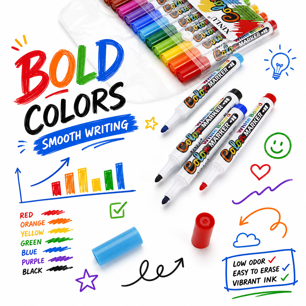 12 Colors Erase Whiteboard Mar - Whiteboard Marker Set ulasan dan harga